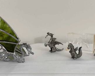 Vintage Pewter Dragon Figurines