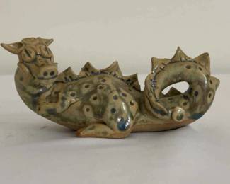 Vintage Clay Pottery Dragon Green Blue