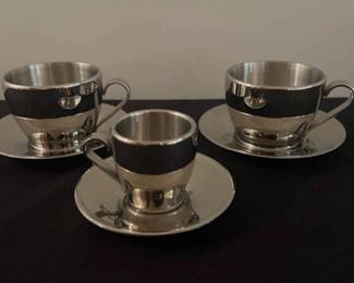 Crate Barrel Shiny Metal Cups Saucers