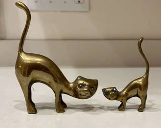 Two Brass MCM Arching Cat Figurines