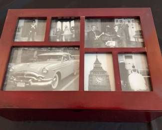 Wood Photo Box with Photo Holders in Top Inside