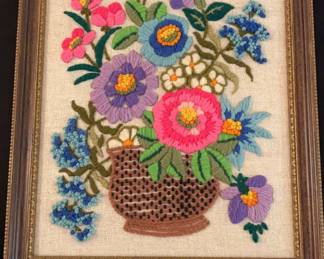 Vintage Crewel Embroidery Flowers