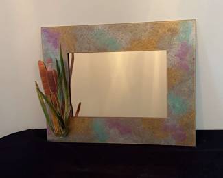 Copper Framed Mirror with 3D Cattails