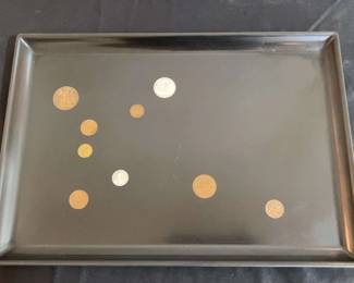 005 Vintage Black Couroc Tray with International Coins