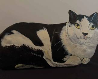 Black White Cat Painted on Metal