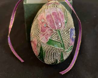 Vintage Christmas Ornament Colorful Cloisonn Flowers