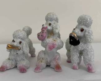 Vintage White Sugared Poodle Porcelain Figurines