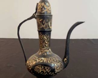 Etched Black Brass Aftabas or Ewer