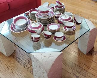 "Victoria" China Set on 1980s Cocktail Table