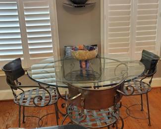 Brushed Steel and Glass Dining Table and Chairs