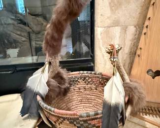 Tribal Basket / Horn & Feathers