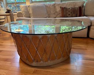 Authentic Drum Coffee Table / thick Glass Top