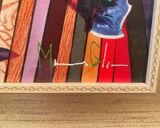 M40 - $1000. "Three Bass and a Lady" by Marcus Glenn. #73/350. Giclee on Canvas Embellished. Framed it Measures 35.5" x 31.5"