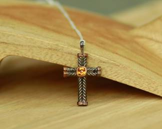 J38 - $140. David Yurman. Cable Cross Pendant with Citrine Center. Sterling & 18kt. (no necklace - pendant only)