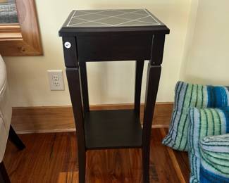 M56 - $40. Powell Furniture. Cute wood side table. Measures 13.5" wide 13.5" deep x 32" tall.