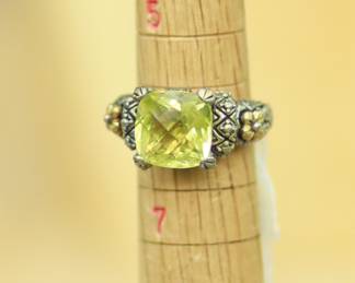 J3 - $75. Vintage Bixby Lemon Quartz Cushion Cut Sterling & 18kt. Size 6.