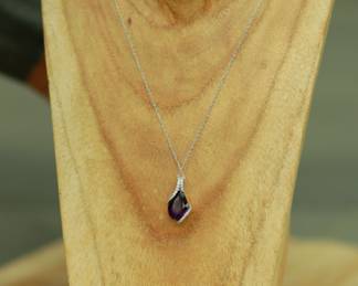 J48 - $85. *Very* Fine 14k white gold chain with pendant in gold & diamonds. Stamped 14k EMA. 17" Chain.