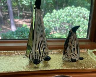 M19 - Murano glass Penguins. 4.5" $35 and 7" $60