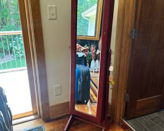 M38 - $70. Lori Greiner Jewelry Box and standing floor mirror. (Key broken in lock)