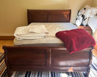 M87 - $325. Frame Measures 89" long x 64" wide x 50.75" tall. Includes nice, clean Queen Mattress & Box Spring if you want them! Very gently used in a guest room with a cover on the mattress.