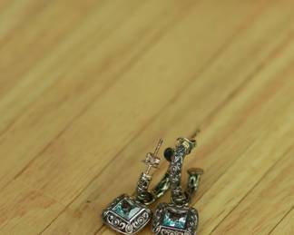 J54 - $100. Sterling Hoop Earrings 0.75". A by JH John Hardy Blue Gemstone earring drops adds 0.5".