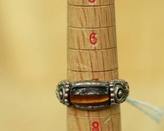 J24 - $45. Size 7. Stamped Bixby 925 China. Tigers Eye Stone.