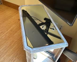 M23 - $250. Mirrored tv stand with drawer/cabinet. Measures 33" wide x 16" deep x 32.5 tall.