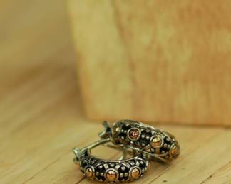 J52 - $200. John Hardy Sterling & 18kt Earrings. 0.75" drop. Jaisalmer Small Hoop Earrings with Omega Back.