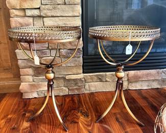 M49 - $40 Each - 2 Available. Brass colored end tables. Measures 15" round x 25" tall.