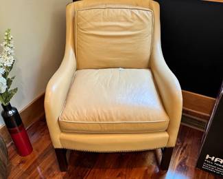 M25 - $275. Leathercraft chair "Milan Butter Yellow". Measures 28" wide x 26" deep x 36" tall.