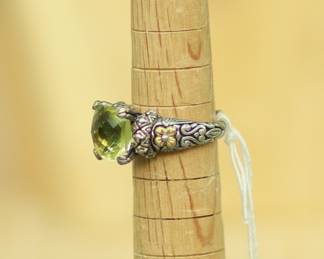 J3 - $75. Vintage Bixby Lemon Quartz Cushion Cut Sterling & 18kt. Size 6.
