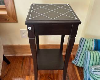 M56 - $40. Powell Furniture. Cute wood side table. Measures 13.5" wide 13.5" deep x 32" tall.
