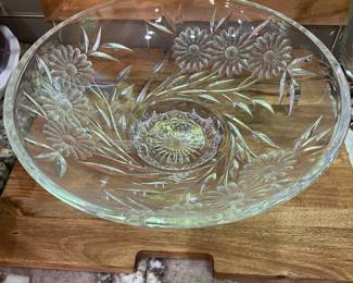 M15 - $20. Cut crystal footed bowl 14" round.