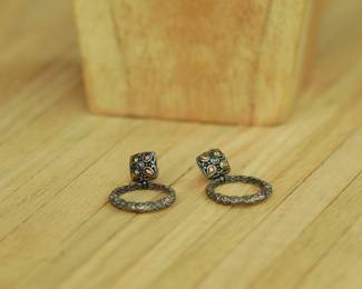 J53 - Angela by John Hardy pierced earrings. 1.25" drop. Sterling & 14kt.