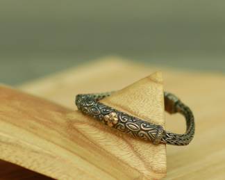 J36 - $100. Bixby. Sterling & 18kt Woven Flower Station Wheat Bracelet.