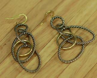 J56 - $300. David Yurman. Sterling & 18kt Mobile Dangle Earrings. 2.25" drop.