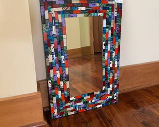 M123 - $65. Mirror with Glass Mosaic Tiles. Measures 16" x 24"
