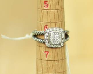 J8 - $250. David Yurman Size 6 Petite Albion Ring. Sterling Silver with Pave Diamonds (Still retails for $1,100)