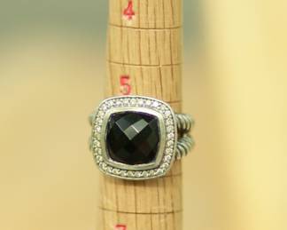 J9 - $275. Size 5.5. David Yurman Sterling with Black Onyx and Diamonds. 11mm Onyx. (Still retails for $850)