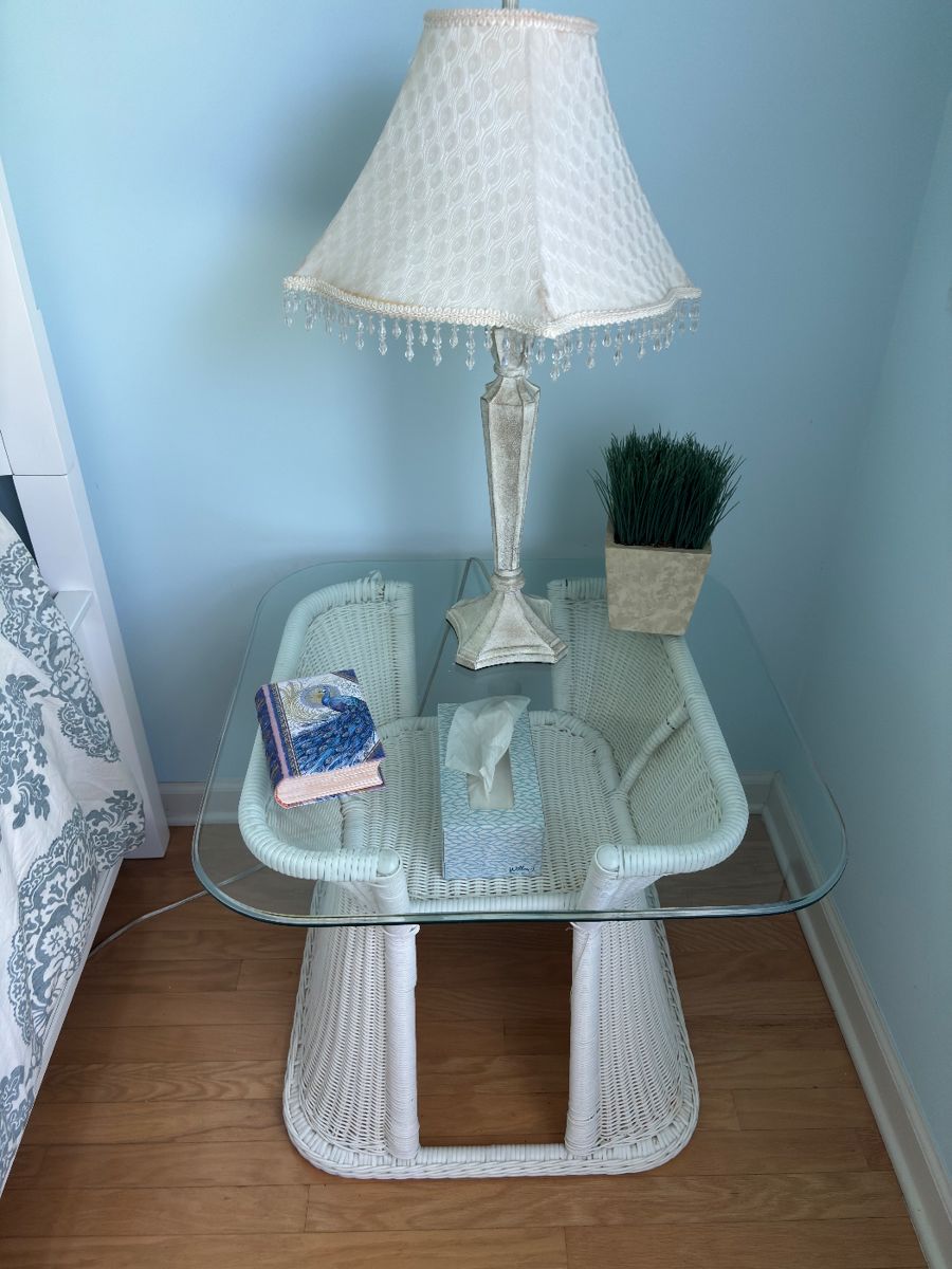wicker glass top table