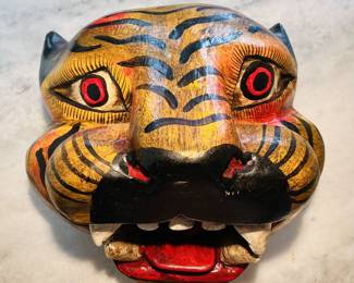 Oaxaca Jaguar mask / head, wooden, used for ceremonial purposes.