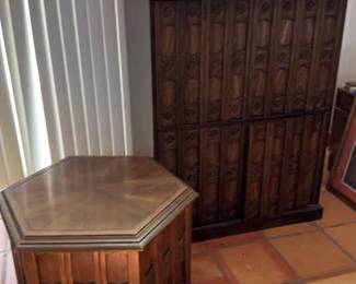 024 Gothic Revival Carved Wood Cabinet side table