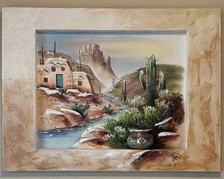 Large Southwest Painting Teresa Bernard w Raised Frame