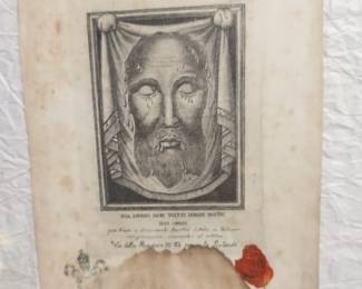 The veil of Veronica this silk handkerchief was touched to the real veil of Veronica when she at 6th station of the cross and imprint of his face appeared the 13th pope a 120 yrs ago touch this piece to the real veil had Vatican seals. $600 obo