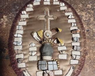 In 1882 this piece was put together in Jerusalem by the 1st official pilgrimage to Jerusalem by 1,013 french asumptionists priests on  2saling ships in May June 1882 the 1st official pilgrims to built on 4th station of the cross Notre dame of Jerusalem for pilgrims this piece is maybe one of a kind put together in May June 1882as they headed on ft to holy seplucher one of these rocks came from the holy seplucher you can't get one today rare$600 obo