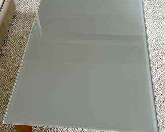 Opaque Glass with Teak Base Coffee Table