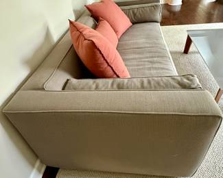 Crate & Barrel Sofa Shown with Opaque Glass with Teak Base