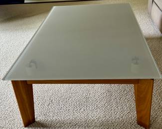 Opaque Glass with Teak Base Coffee Table
