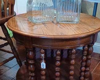 Round side table and rooster canisters