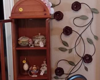 Curio cabinet, side table and collectables